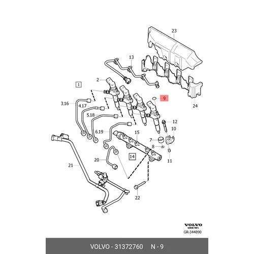 VOLVO ALKATRÉSZ : Porlasztóhoz felső tömítés, D4162T 31372760